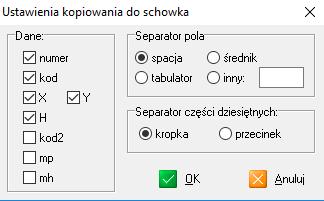 Kopiuj/wklej zaznaczone punkty do/z schowka Windows kopiowanie zaznaczonych punktów do schowka Windows wraz z odwrotnym działaniem, wklejania danych znajdujących się w schowku Windows.