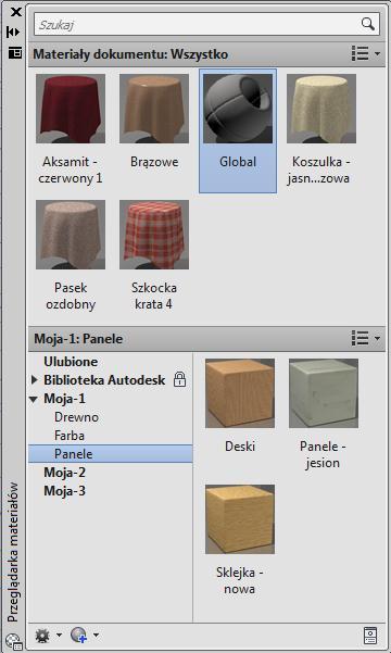 Materiały Przeglądarka materiałów Przeglądarka materiałów umożliwia zarządzanie materiałami i jest narzędziem pozwalającym nam na przeglądanie dostępnych bibliotek materiałów, ustalanie materiałów
