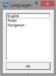 4.3 Obsługa programu ResidentsList Po uruchomieniu programu i podłączeniu kasety za pomocą kabla USB, można odczytać, edytować oraz wysłać do kasety listę lokatorów. 4.3.1 Uruchomienie programu ResidentsList Po włączeniu programu ukazuje się okno wyboru języka.