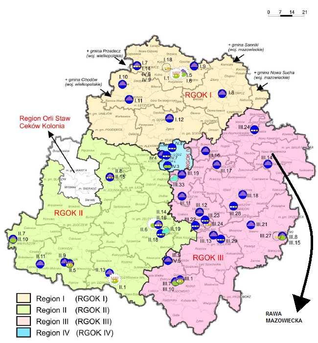 Regiony Gospodarki Odpadami 8 Gospodarka odpadami w województwie łódzkim opiera się na wskazanych w Planie Gospodarki Odpadami Województwa Łódzkiego 2012 regionach gospodarki odpadami komunalnymi