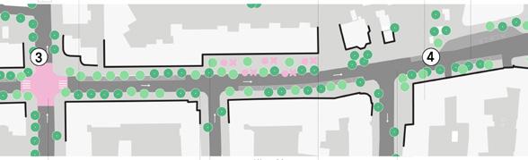 2 wariant Przestrzeń współdzielona z udogodnieniami dla pieszych oraz zachowaniem ruchu kołowego UL. WŁADYSŁAWA VI - UL. ŚWIĘTOJAŃSKA mała architektura przy skrzyżowaniu z ul.