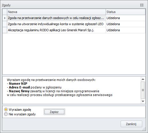 7.1.8 Zgody Synchronizator Shoper Wybierając tę opcję, użytkownik może sprawdzić jakich zgód udzielił na rzecz twórców