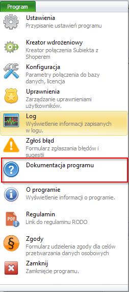 7.1.9 Dokumentacja programu Wybranie tej opcji spowoduje