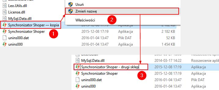 Następnie w katalogu, w którym została zmieniona nazwa, należy zmienić nazwę pliku wykonywalnego