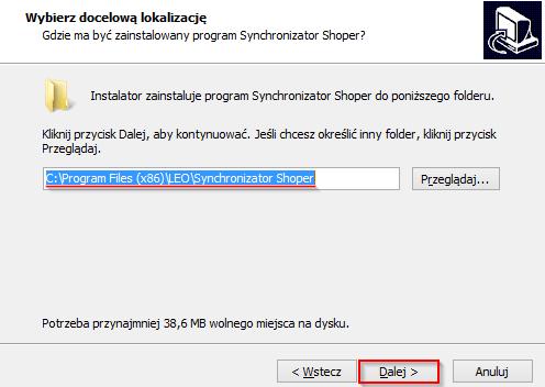W oknie kreatora pojawi się możliwość wybrania folderu w którym ma zostać zainstalowany program.