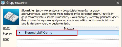 Grupa towaru jako nazwa kategorii głównej w Shoperze.