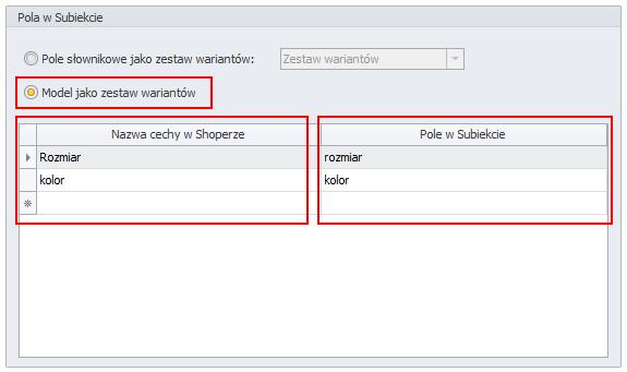 Subiekcie, utworzone pola należy ze sobą powiązać w programie Synchronizator