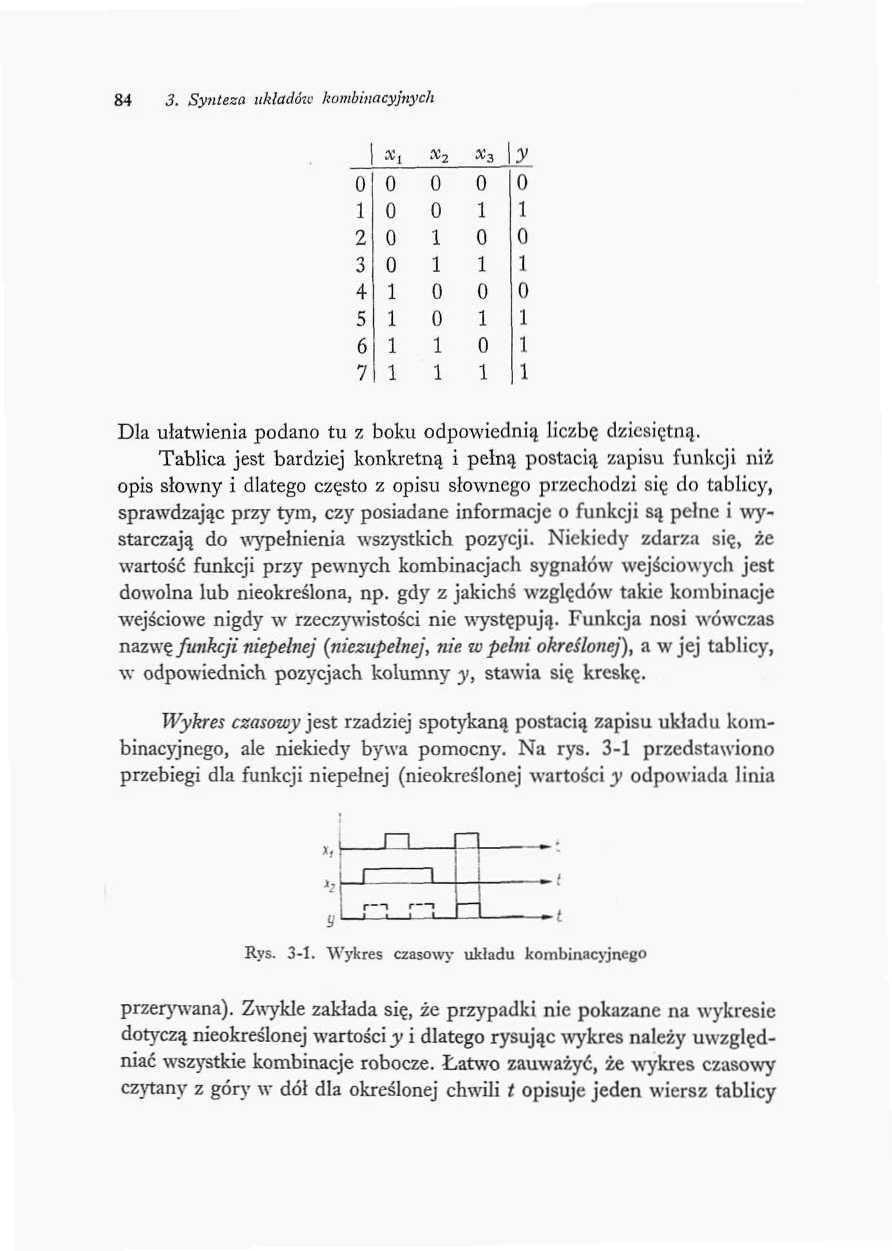 84 3, Synteza układów hombinacyjnych! 2 3 4 5 6 7 Xi y Dla ułatwienia podano tu z boku odpowiednią liczbę dziesiętną.