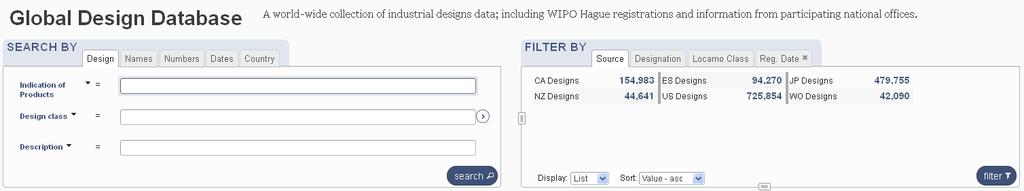 3.2. Global Design Database (WIPO) Global Design Database to ogólnoświatowy zbiór danych dotyczących wzorów przemysłowych rejestrowanych w systemie haskim zarządzanym przez WIPO, którego częścią mogą