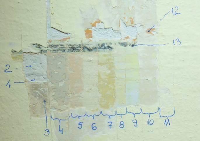 Faza chronologiczna ODKRYWKA Nr 1 (Ściana lamperia ) 16 Żółty, Citrus 90, farba współczesna 15 Fiolet, Siena 90, 14 Cytrynowy, Tundra 145 13 Kremowy, Palazzo 270 12 Ugrowy, Palazzo 255, farba olejna