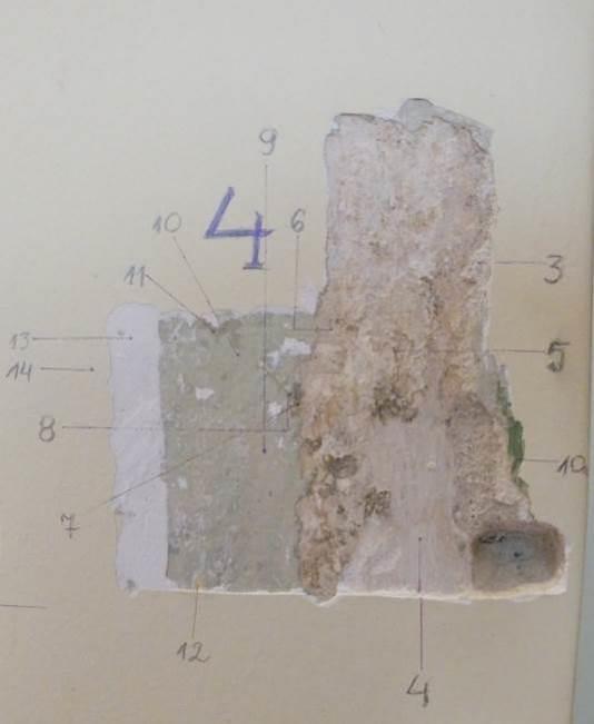 Faza chronologiczna PRÓBKA 4 i 5 14 Farba olejna, kolor Curry 90 13 Szpachla gipsowa XIX 12 Farba olejna, kolor Siena 145 (róż) XVII 11 Farba olejna, kolor Tundra 85