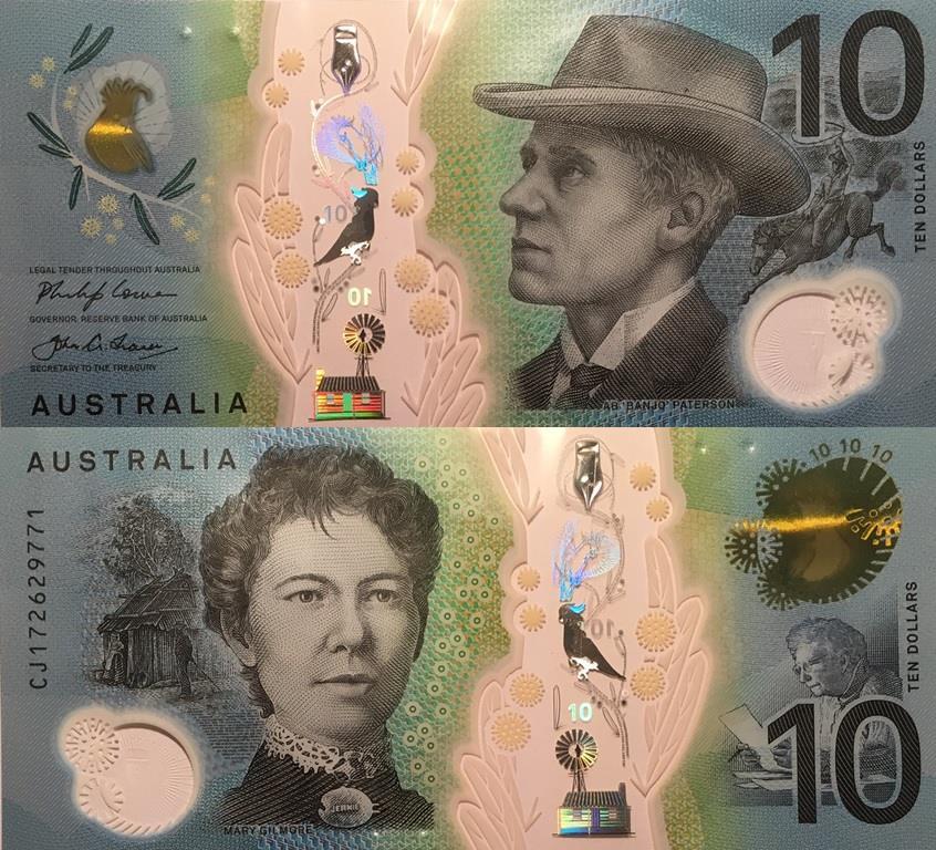 Widoczne dwa wypukłe punkty na nowym banknocie 10 dolarowym Najnowszy 10 dolarowy banknot dotykowy w Australii Bank