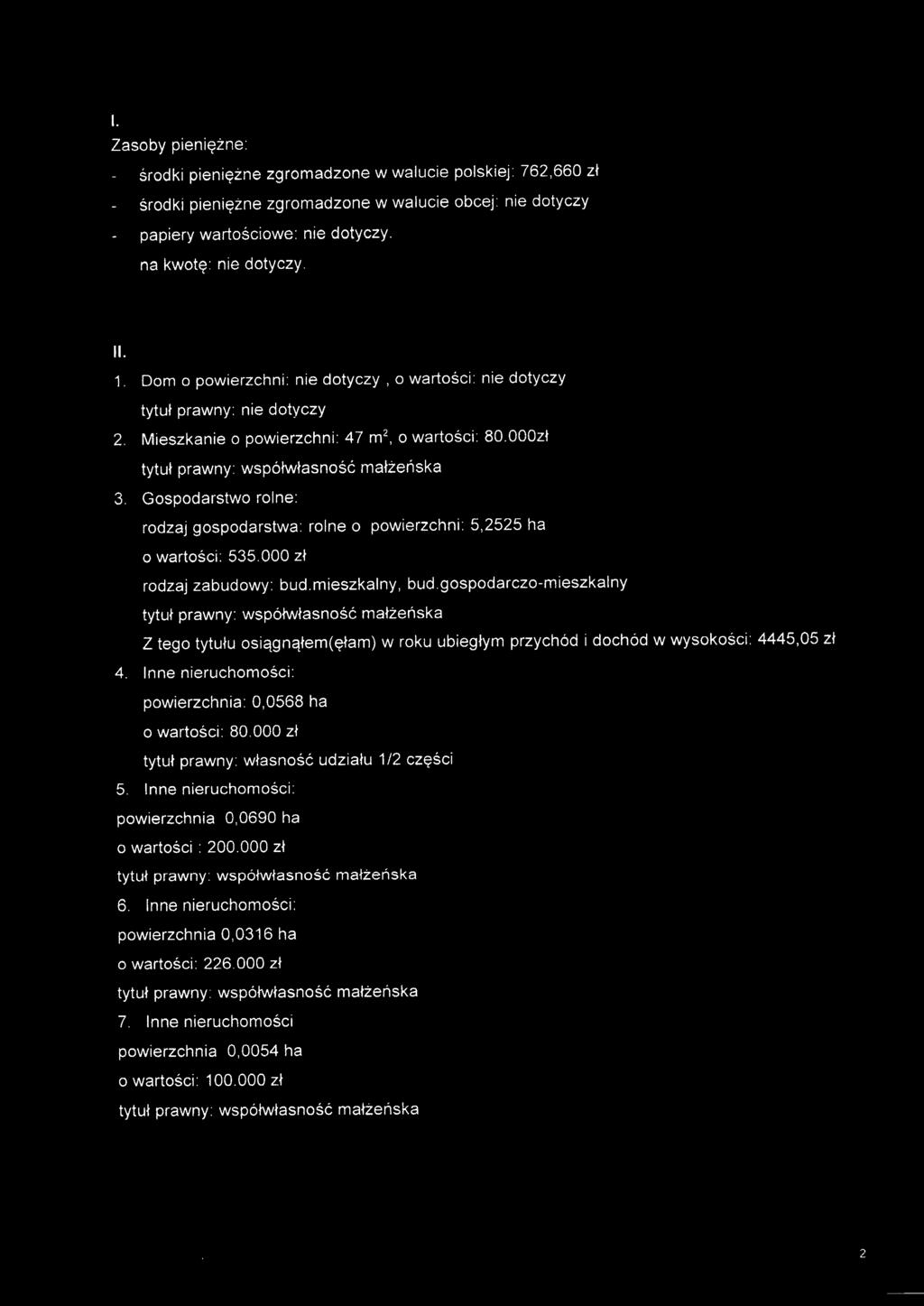 Gospodarstwo rolne: rodzaj gospodarstwa: rolne o powierzchni: 5,2525 ha 535.000 zł rodzaj zabudowy: bud. mieszkalny, bud.