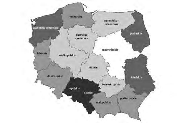 444 Karolina Wojciechowska Klasyfikując województwa według struktury WDB dla danych z 2004 r., przyjęto arbitralnie pięć skupień, których elementy przedstawiono na rysunku 1.