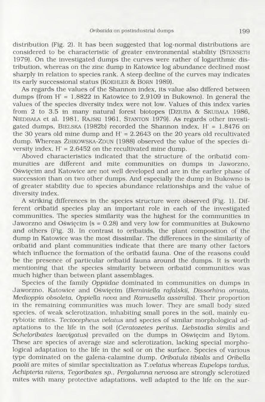 Oribatida on postindustrial dum ps 1 9 9 distribution (Fig. 2).