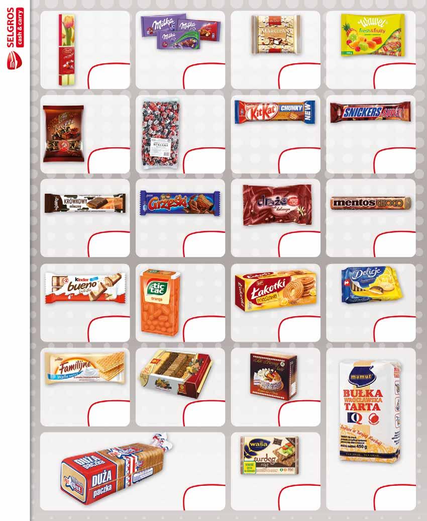 LINDOR MILK FLOWER 112,5 G sprzedaż po 46766648 9 95 z VAT 12.24 2 CZEKOLADA MILKA 100 G sprzedaż po 33893413 39 z VAT 2.94 14 MARCEPAN, MICHASZKI, TRUFLE 1 KG sprzedaż po 45289733 14 z VAT 18.