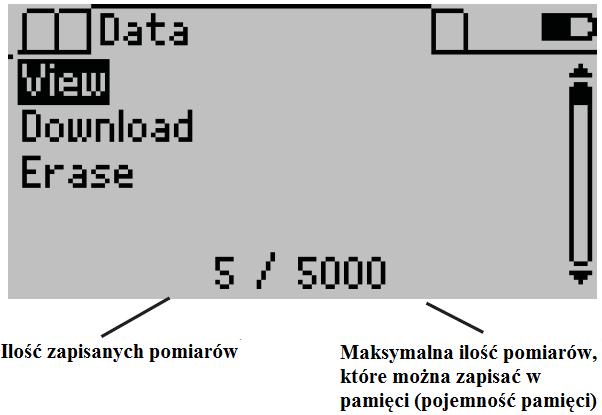 Menu danych (DATA) Aby przejść do menu danych należy wciskać przycisk MENU, aż podświetlona zostanie zakładka DATA. W tym menu dostępnych jest kilka różnych opcji.