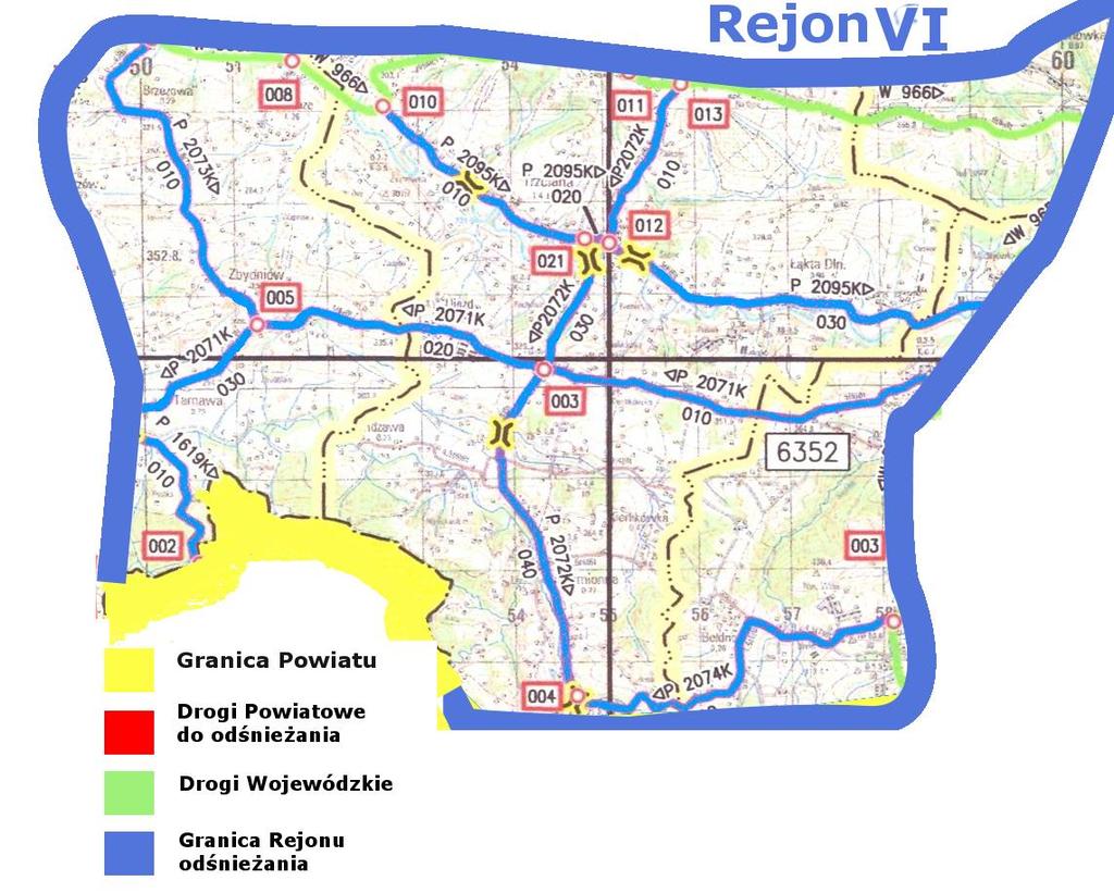 Rejon VI Rejon VI obejmuje 28,521 km dróg powiatowych położonych częściowo na terenie gmin: Trzciana, Łapanów.