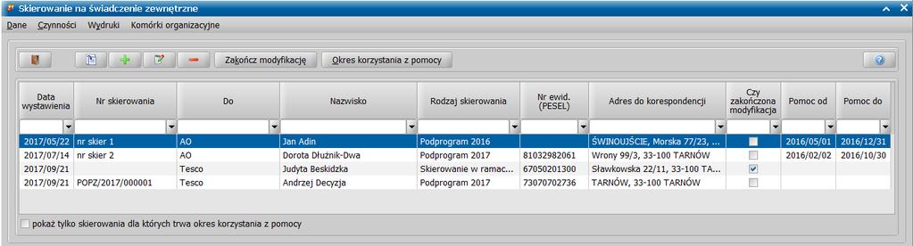 3. Umożliwienie opcjonalnego podania informacji o dacie początku i końca objęcia pomocą w ramach