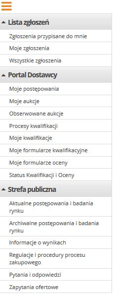 5.3 Menu użytkownika Podczas pracy z menu użytkownik, chcąc przejść do konkretnego miejsca, wykorzystuje dostępne sekcje menu.
