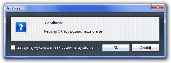 Rezultatem jest true gdy naciśnięto OK, false gdy naciśnięto Cancel.
