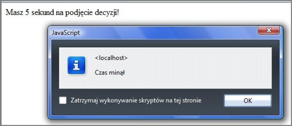 Zdarzenia sterowane czasem settimeout i cleartimeout, przykład 1 <html> <head> <script type="text/javascript"> function odliczanie() var timeoutobject =
