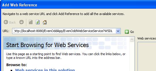 Wprowadź do pola URL adres pliku WSDL opisującego usługę sieciową z