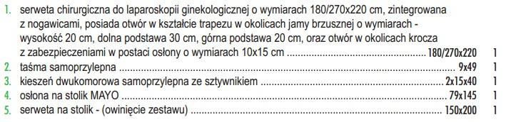 folii PE grubości 0,08 mm w strefie krytycznej wyrobu. Obłożenie spełnia wymagania wysokie strefy krytycznej na całej powierzchni zgodnie z normą EN 13795. Ad. 6. Dopuszcza.