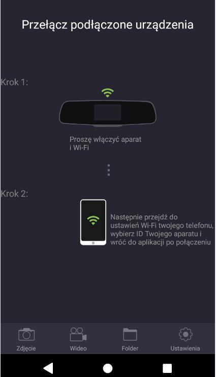 KONFIGURACJA POŁĄCZENIA WIFI ZE SMARTFONEM: System Android 1) Uruchom kamerę i naciśnij przez 3 sekundy przycisk [ ], kamera przejdzie w tryb połączenia WIFI.