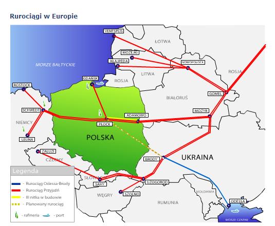 Rysunek 16: Mapa rurociągów w Europie źródło: www.pern.com.