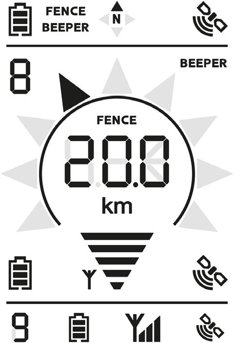Wyświetlacz 1. Wskaźnik precyzji pozycji GPS w odbiorniku (przenośne urządzenie) 2. Wskaźnik precyzji pozycji GPS w nadajniku (obroża) 3. Wskaźnik precyzji pozycji GPS w kolejnym nadajniku 4.