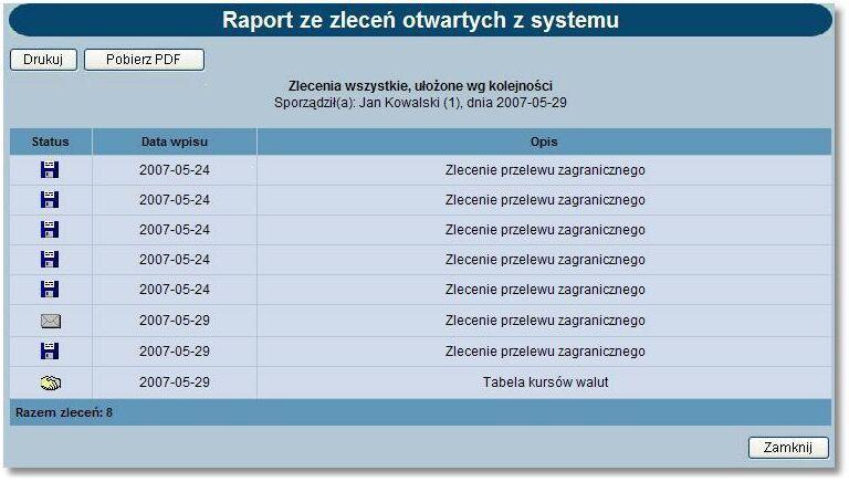 raportu to: [Drukuj] - pozwala na wyświetlenie danych w