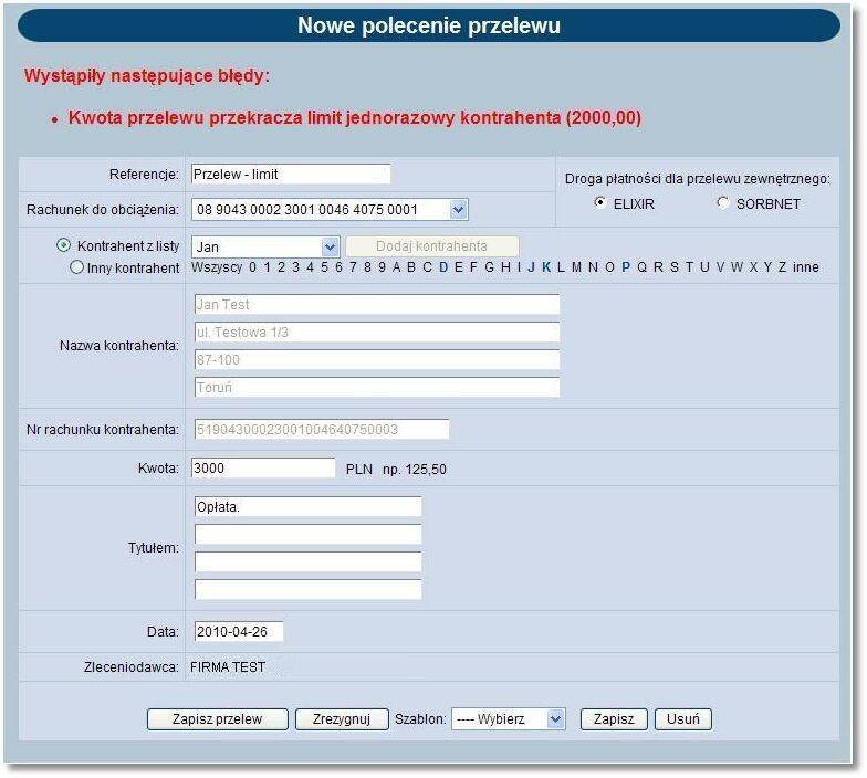 Rozdział 13 Kontrahenci 13.4. Nowy kontrahent zagraniczny W zależności od wartości usługi PRZELEWY_ZAGRANICZNE użytkownik ma możliwość zdefiniowania kontrahenta zagranicznego.