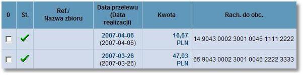 Rozdział 9 Przelewy 9.6. Zmiana daty realizacji przelewów W zależności od wartości usługi PRZELEWY_USTAW_DATE dla przelewów o statusie Nowe istnieje możliwość zmiany daty realizacji.