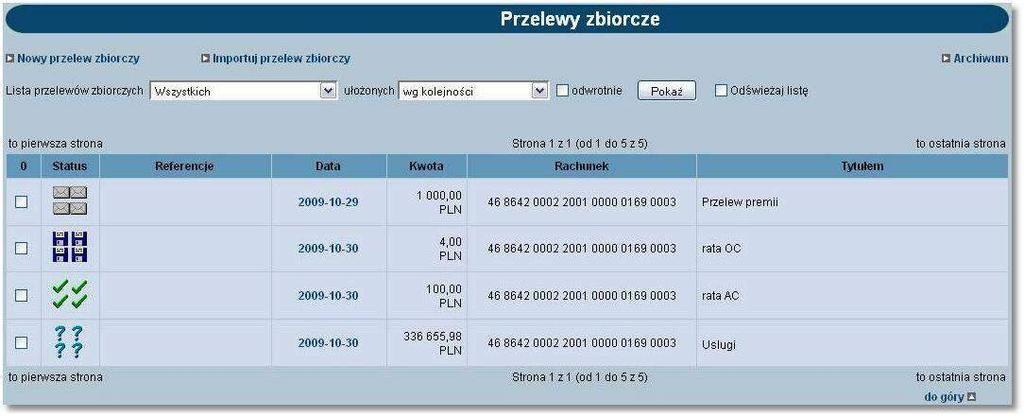 Rozdział 12 Przelewy zbiorcze Ustawienia związane z wyświetlaniem listy przelewów zbiorczych są zapamiętywane dla każdego użytkownika osobno w przeglądarce (pliki "cookie").