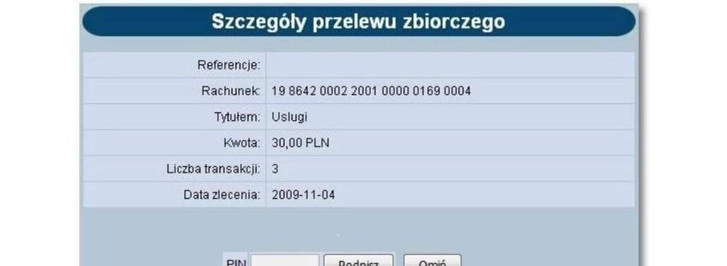 Akceptowanie pojedynczo przelewów zbiorczych Użytkownik ma możliwość akceptowania pojedynczo przelewów zbiorczych.