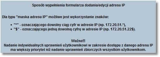 Rozdział 15 Konfiguracja Adres IP od do - pola prezentowane po wyborze filtru: przedział adresów IP, należy