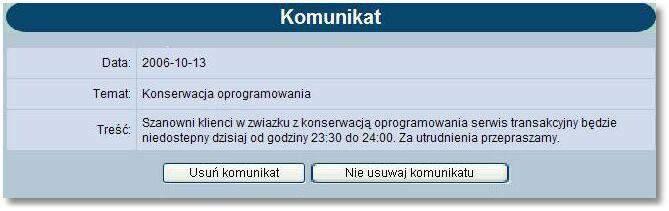 Rozdział 16 Komunikaty Po zalogowaniu się klienta do aplikacji, jeśli posiada on nie przeczytane komunikaty