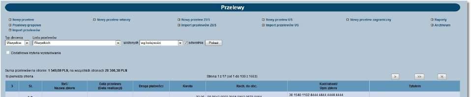 Rozdział 9 Przelewy Na formatce dostępne są następujące przyciski funkcyjne: [Zrezygnuj] - powoduje zamknięcie okna bez zmiany daty realizacji przelewów.