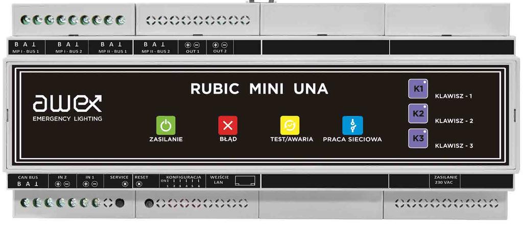 SYSTEMY RUBIC UNA RUBIC MINI UNA System RUBIC MINI UNA jest nowoczesnym kompaktowym rozwiązaniem przeznaczonym do monitorowania opraw awaryjnych o unikatowych adresach w obiektach o małej wielkości.