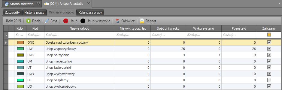 Rys 14. Widok Niezgodności WYMIARY URLOPÓW Pracownikom przysługują urlopy płatne lub bezpłatne, zgodnie z kodeksem pracy.