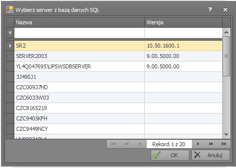 Testuj połączenie: Umożliwia wykonanie testu celem zweryfikowania w praktyce połączenia z bazą danych W przypadku wyboru bazy typu Microsoft SQL Server dostępne są dodatkowe parametry/opcje: Rysunek