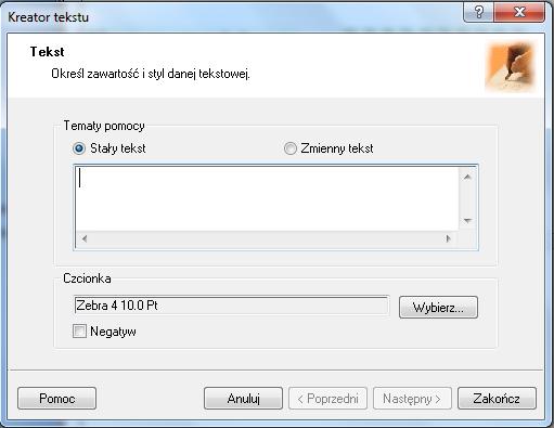 72 INSTRUKCJA OBSŁUGI 3) Przy tworzeniu nowego projektu etykiety w programie ZebraDesigner użytkownik jest proszony m.in.