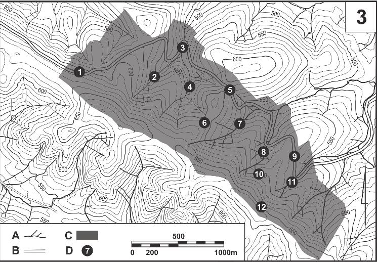 89 Ró norodnoœæ-gatunkowa-mszaków-rezerwatu-leœnego- Chwaniów 89 550 580 m; 5 49º32'00'' N, 22º34'00'' E, 600 m; 6 49º31'46'' N, 22º33'41'' E, 620 640 m; 7 49º31'48'' N, 22º34'07'' E, 550 570 m; 8