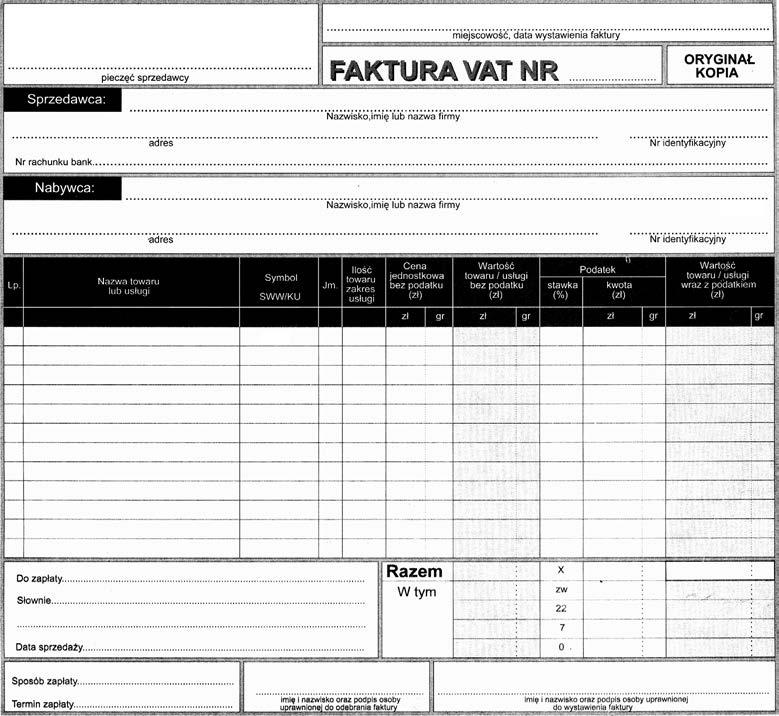 308 ORGANIZACJA IMPREZ TURYSTYCZNYCH Wzór faktury VAT sprzedawanej jako druk akcydensowy przeznaczony do ręcznego wypełniania Pytania i ćwiczenia: Z dostępnych katalogów biur podróży wybierz