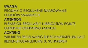 E Znak ograniczenia prędkości F Prosimy o regularne smarowanie Znaki i