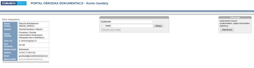 1. Logowanie do aplikacji COMARCH ERGO Konto geodety Aplikacja CCOMARCH ERGO Konto geodety jest dostępna z każdego miejsca, w którym mamy dostęp do sieci Internet.