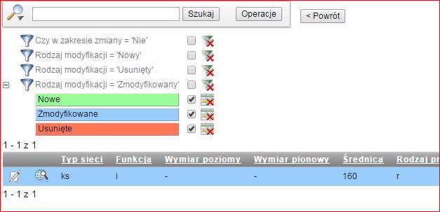 Rys. Okno analiza zmodyfikowanego przewodu kanalizacyjnego Wybór ikony powoduje wyświetlenie okna