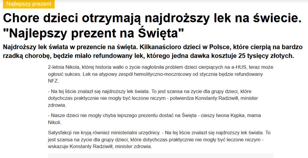 ahus atypowy HUS Leczenie opiera się na TPE, ewentualnie przetoczeniach FFP Należy