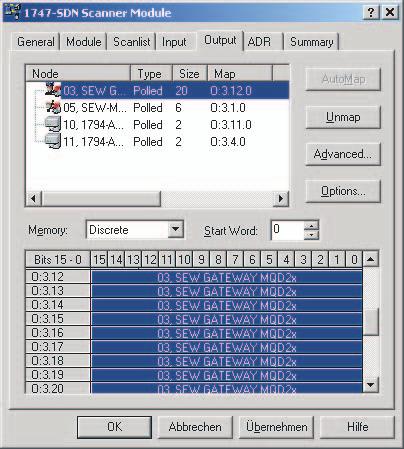 8 I 0 Uruchomienie z DeviceNet Uruchomienie sieci z RSNetWorx Tworzenie długości danych parametrów W rejestrze Input i Output, dane wejścia/wyjścia należy przyporządkować do zakresu pamięci